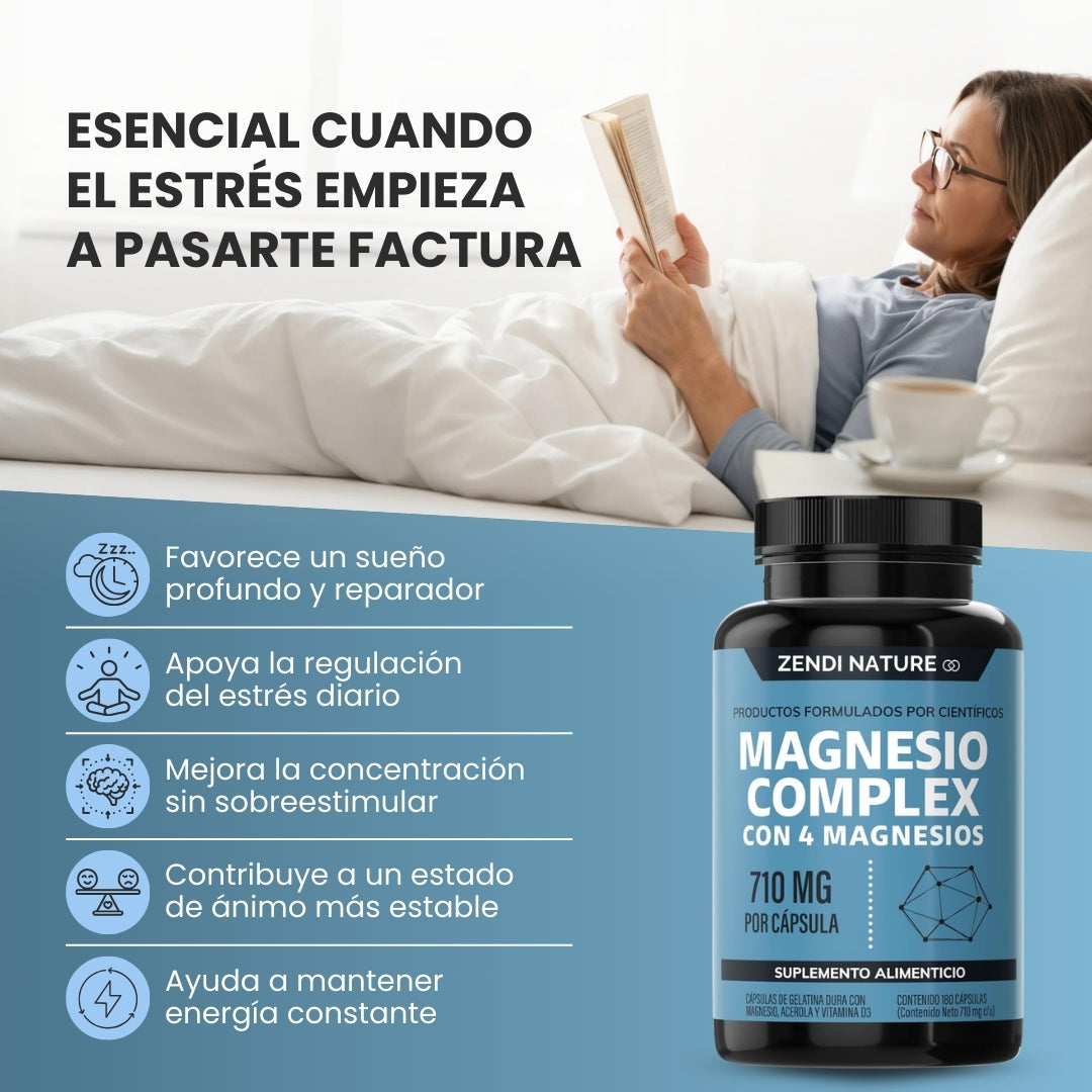 Tienda Oficial | MAGNESIO COMPLEX® 4-en-1 (Glicinato · Citrato · Gluconato · Óxido)  710mg Alta Absorción  (1 cápsula al día, mejora tu descanso en días) 🧠 Para estrés, insomnio, calambres y fatiga