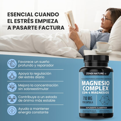 Tienda Oficial | MAGNESIO COMPLEX® 4-en-1 (Glicinato · Citrato · Gluconato · Óxido)  710mg Alta Absorción  (1 cápsula al día, mejora tu descanso en días) 🧠 Para estrés, insomnio, calambres y fatiga