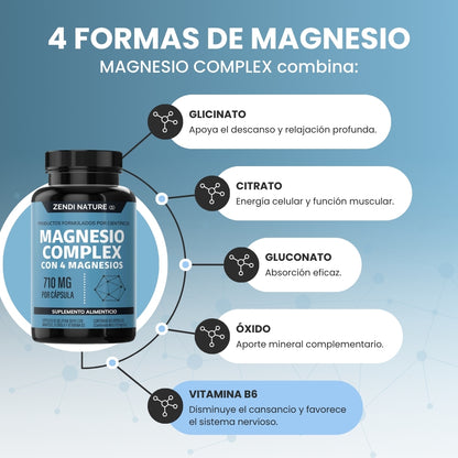 Tienda Oficial | MAGNESIO COMPLEX® 4-en-1 (Glicinato · Citrato · Gluconato · Óxido)  710mg Alta Absorción  (1 cápsula al día, mejora tu descanso en días) 🧠 Para estrés, insomnio, calambres y fatiga