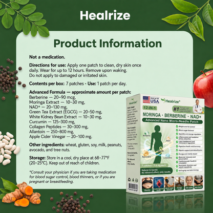Official Store | Healrize® 2026 12-in-1 Slimming Patch with Moringa & Berberine × NAD+usa(Controls appetite, regulates blood sugar, prevents diabetes, and melts away sagging skin while you sleep)