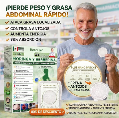 Tienda Oficial | Healrize® 2026 Parche Reductor Masculino 12-en-1 con Moringa · Berberina × NAD+ 🇲🇽 (Reduce Panza y Reactiva tu Energía · Cambios visibles en 7 días)