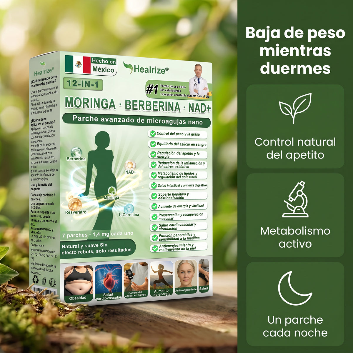 Tienda Oficial | Healrize® 2026 Parche Adelgazante 12-en-1 con Moringa · Berberina × NAD+ 🇲🇽 (Controla el apetito, regula el azucar, previene la diabetes, desaparece tu flacides mientras duermes)