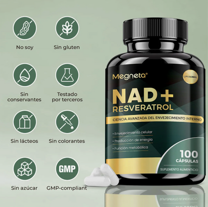 NAD+ Resveratrol 1200 mg | Hecho en EE. UU. | – Antienvejecimiento, Energía y Concentración