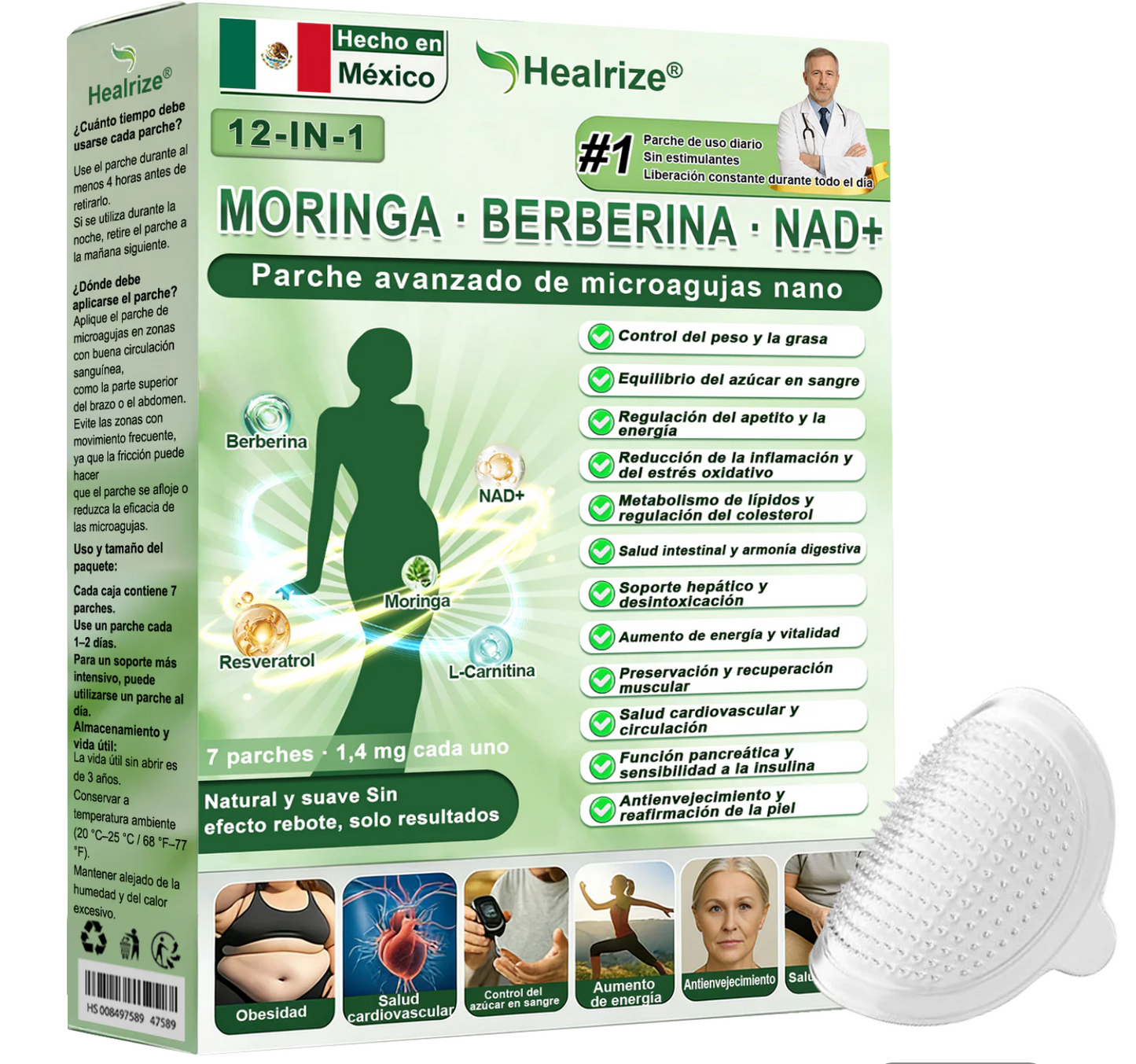 Tienda Oficial | 𝐻𝑒𝑎𝑙𝑟𝑖𝑧𝑒® 𝑴𝒐𝒓𝒊𝒏𝒈𝗮 · 𝐁𝐞𝐫𝐛𝐞𝐫𝐢𝐧𝐞 × 𝙉𝘼𝐃+ 𝟏2-en-1 𝗔𝗱𝘃𝗮𝗻𝗰𝗲𝗱 𝙉𝙖𝙣𝙤 𝙈𝙞𝙘𝙧𝙤𝙣𝙚𝙚𝐝𝐥𝐞 𝐏𝐚𝑡𝑐𝚑 🇲🇽 (Solo una vez al día, cambios visibles en 7 días) 👨‍⚕️ Para obesidad, piel flácida, diabetes, apnea del sueño, problemas articulares y más💝