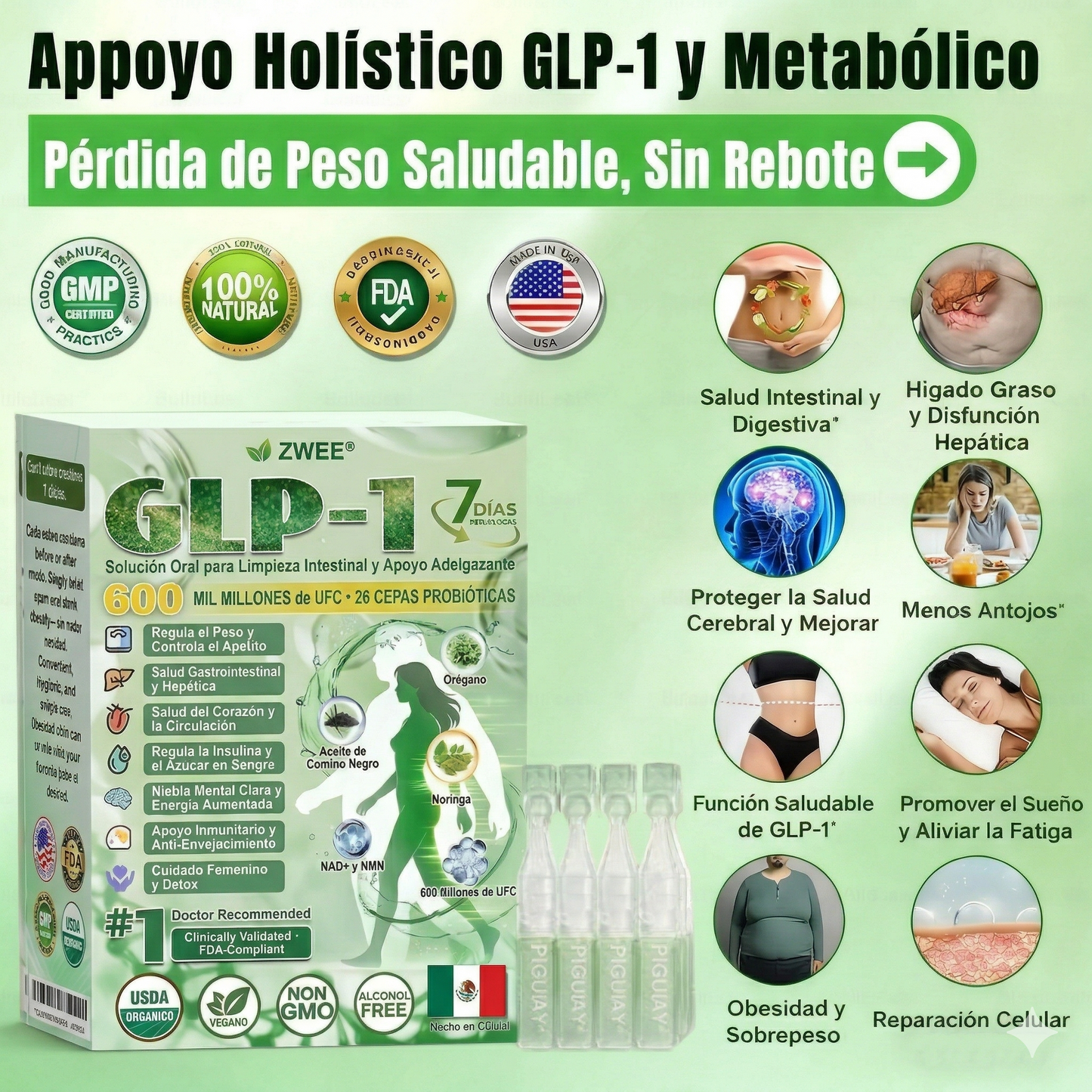 Tienda Oficial | ZWEEN® GLP-1 Oral 💊 12-en-1 Formula Avanzada 🇲🇽 (Solo 1 al día, cambios visibles en 7 días) 👨‍⚕️ Control de apetito, metabolismo, grasa corporal, apnea del sueño, problemas articulares y más 💝