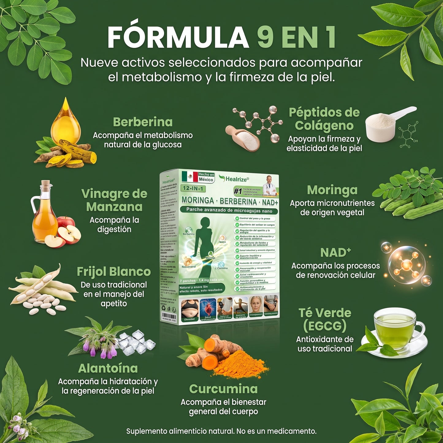 Tienda Oficial | Healrize® 2026 Parche Adelgazante 12-en-1 con Moringa · Berberina × NAD+ 🇲🇽 (Controla el apetito, regula el azucar, previene la diabetes, desaparece tu flacides mientras duermes)