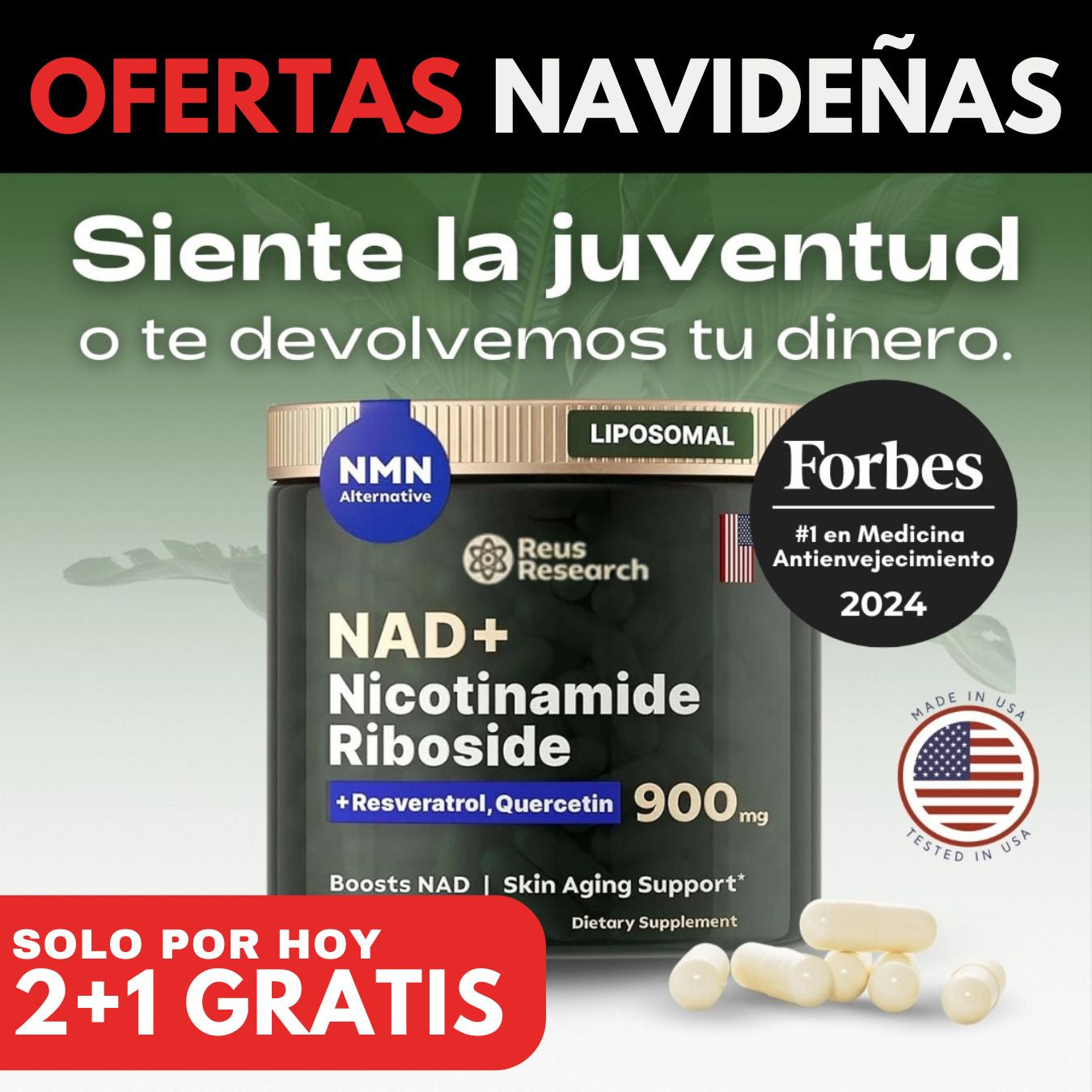 Restaura tu energía, rejuvenece tus células y potencia tu mente con NAD+ RESVERATROL, vive más y mejor