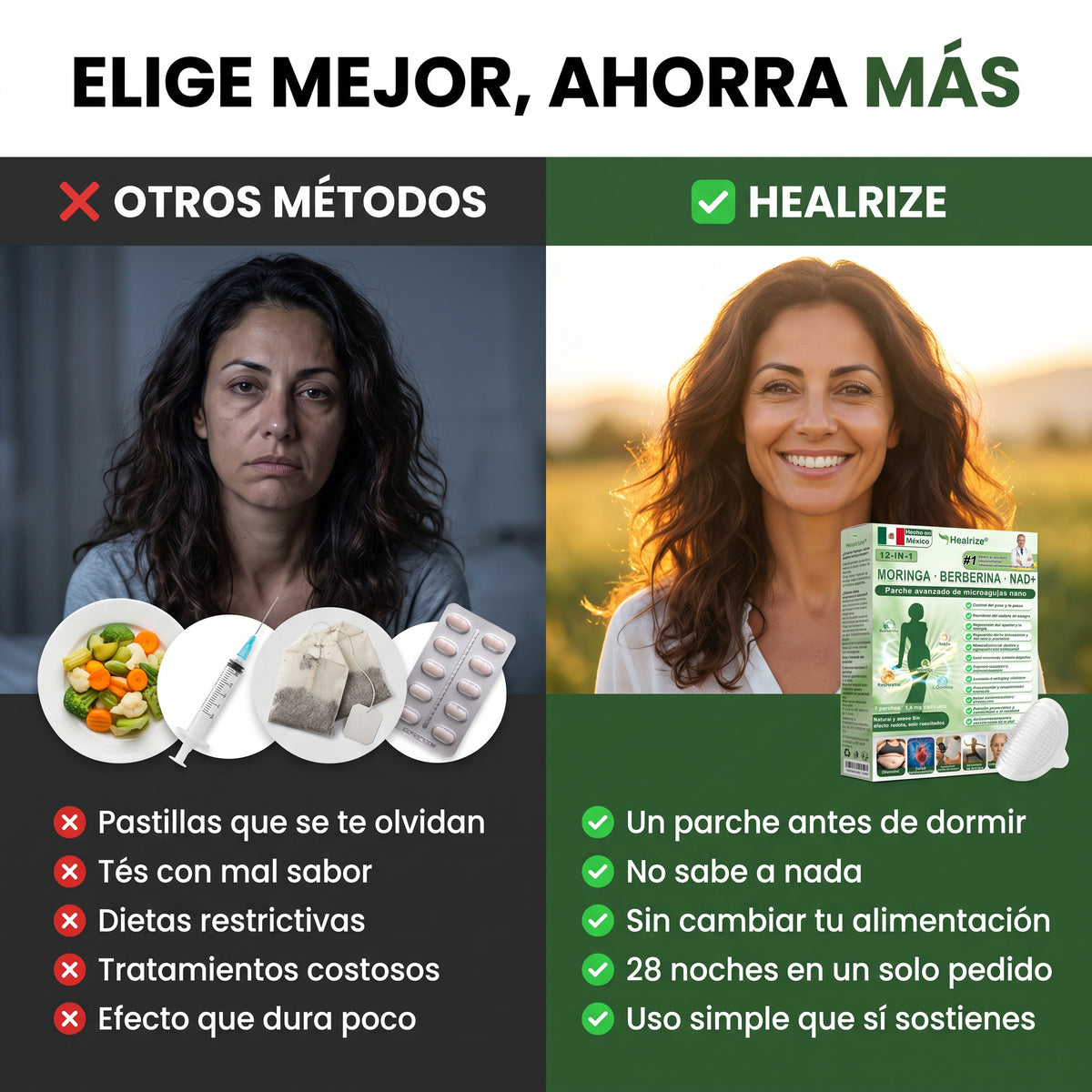 Tienda Oficial | Healrize® 2026 Parche Adelgazante 12-en-1 con Moringa · Berberina × NAD+ 🇲🇽 (Controla el apetito, regula el azucar, previene la diabetes, desaparece tu flacides mientras duermes)